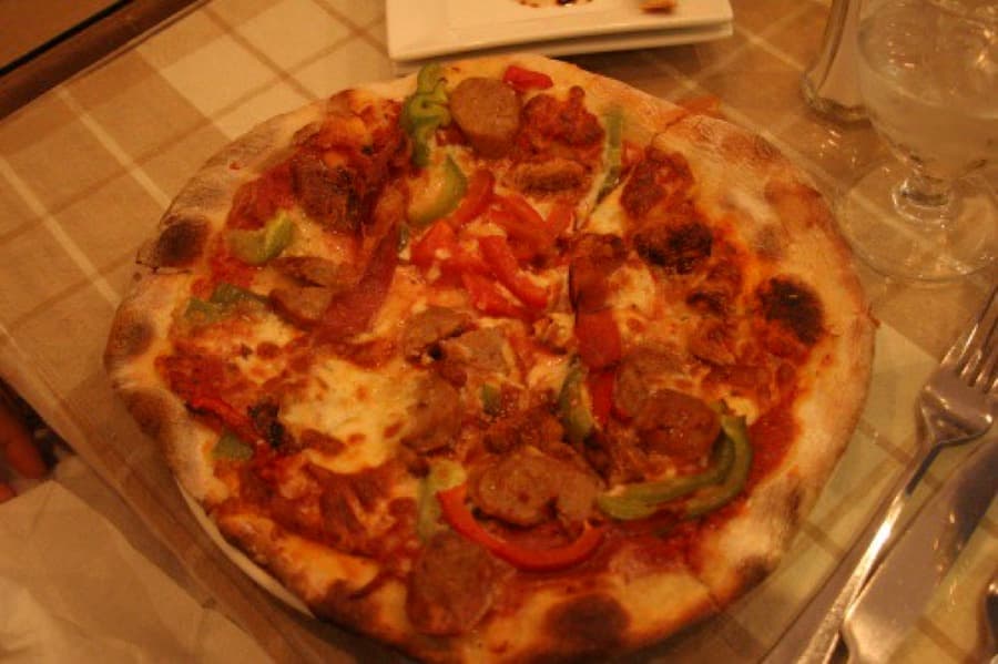 Whole baked pizza